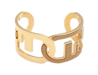 Fendi O'Lock Gold Tone Open Cuff Bracelet with Bronze Enamel Detail