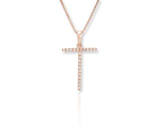 PARIKHS Diamond Initial 'T' Pendant Necklace in 18k Rose Gold over Sterling Silver 0.10ct IJK-I2