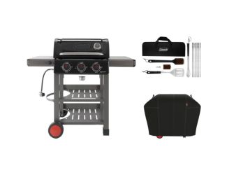 Cookout Grilling Kit with 3-Burner Propane Gas BBQ Grill, Heavy-Duty Cover, and 12-Piece Tool Set