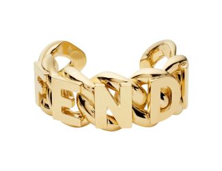 Fendi Fendigraphy Chunky Gold Tone Logo Link Cuff Bracelet Polished Gold
