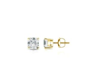 Bright White Pinnacle Asscher Lab Grown Diamond Screwback Stud in 14K Yellow Gold 0.18ct, GH, VVS