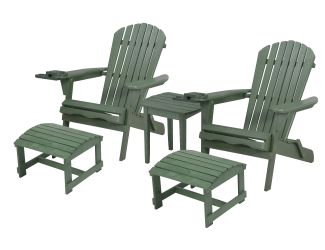 Blizzard - 2 Foldable Adirondack Chairs w/Cup Holders, 2 Ottoman & End Table - Sea Green