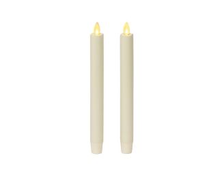 Flameless Indoor Set of (2) Melted Smooth Unscented Moving Flame Taper Candles - White