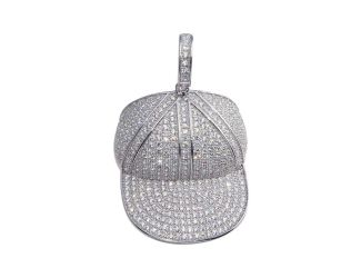 PARIKHS Rhodium Plated CZ Hat Hip Hop Pendant with chain in 925 Sterling Silver