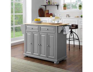 Alexandria Natural Wood Top Kitchen Island In Vintage Grey