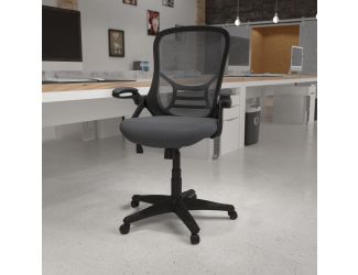 High Back Dark Gray Mesh Ergonomic Office Chair w/ Black Frame and Flip-up Arms