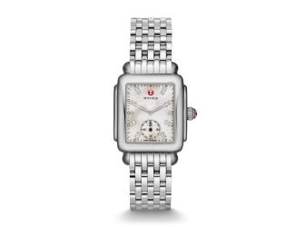 Ladies Deco 16 Silver-Tone Watch Diamond & Mother of Pearl Dial