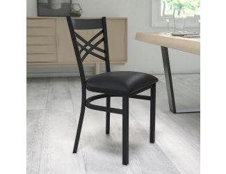 Black "X" Back Metal Restaurant Chair - Black Vinyl Seat