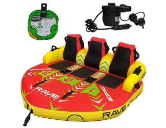 RAVE Sports - Epic Towable, 1-Section 4-Rider Tow Rope, & High Pressure DC12V Electric Pump