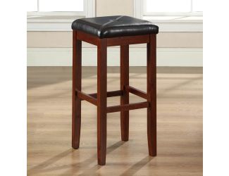 29" Square Upholstered Seat Mahogany Bar Stool (Pairs)