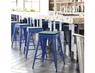 Indoor/Outdoor Backless Counter Stool with Poly Seat - Blue/Teal-Blue
