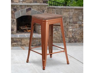 24" High Backless Copper Counter Height Stool with Square Wood Seat