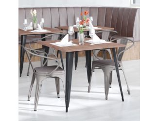 All-Weather Metal Stack Chair with Arms and Poly Resin Seat - Silver/Gray