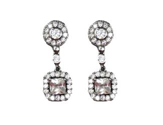CZ Round Square Drop Earrings