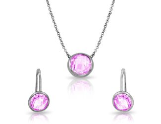 PARIKHS Rhodium Plated CZ and Rose Round October Birthstone Set in 925 Sterling Silver