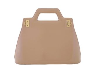 Ferragamo Wanda Beige Patent Leather Top Handle Handbag