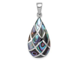 Sterling Silver Rhodium-plated Polished Teardrop Abalone Pendant