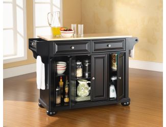 Alexandria Natural Wood Top Kitchen Island (Black)