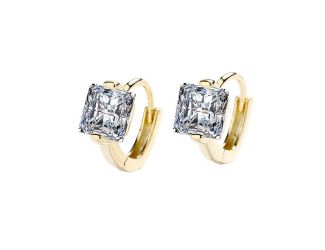18k Gold Plated over Sterling Silver Princess Cut Moissanite Hoop Earring