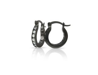 PARIKHS Black Rhodium Plated CZ huggie Hoop Earrings in 925 Sterling Silver-10MM