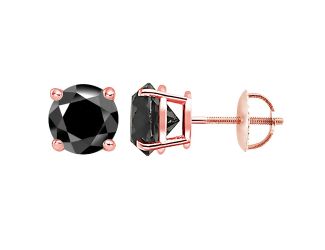 PARIKHS Black Round Diamond Screw back Stud in 14K Rose Gold, 1.00ct