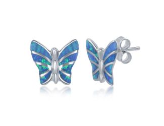 Blue opal butterfly stud earrings