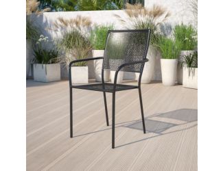 Black Indoor-Outdoor Steel Patio Arm Chair with Square Back - Bistro Chair