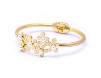 Pearl Dotted Hinged Flower Bracelet