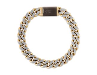 Classic Polished Gold-tone/Brushed Steel Two-Tone 10mm Bracelet, 8.5"