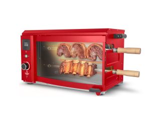2-Skewer Brazilian Rotisserie Electric Grill in Red