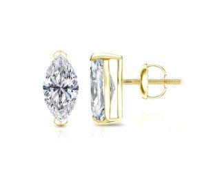 Bright White Pinnacle Marquise Lab Grown Diamond Screwback Stud in 14K Yellow Gold 1.80ct, GH, VVS