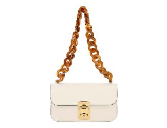 Miu Miu Madras White Leather Tortoise Shell Chain Handbag