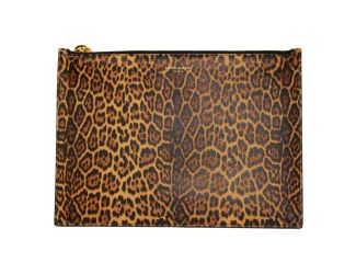Saint Laurent Leopard Printed Calfskin Leather Medium Pouch