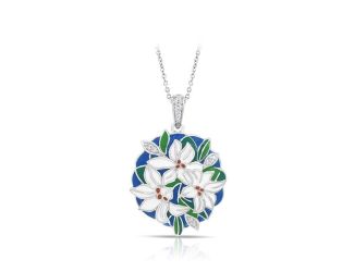 Belle Etoile Round Cubic Zirconia studded Blue Tiger Lily Pendant - 925 Sterling Silver with chain