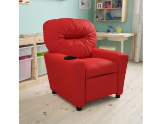 Contemporary Red Vinyl Kids Recliner with Cup Holder - Hardwood Frame