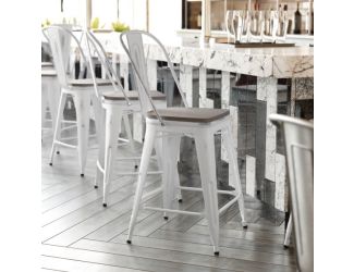 All-Weather Counter Height Stool with Poly Resin Seat - White/Gray