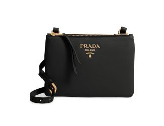 Prada Vitello Phenix Leather Gold Hardware Black Cross Body