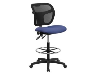 Mid-Back Navy Blue Mesh Drafting Chair with Back Height Adjustment