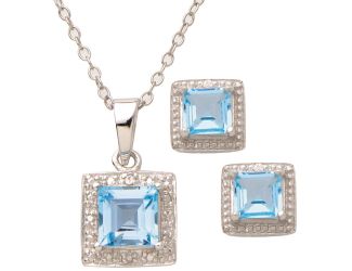 Diamond and Blue Topaz Necklace & Earring Set