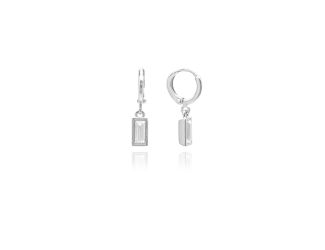 Silver-Tone Huggie With Crystal Drop Earrings