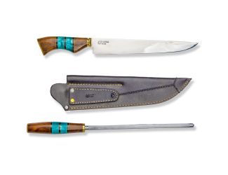 Chef Ribs 10-inch Stainless Steel Knife with Sharpener in Green