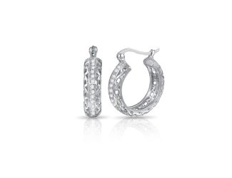 PARIKHS Rhodium Plated CZ Hoop Earrings in 925 Sterling Silver