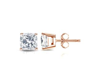 Bright White Pinnacle Cushion Lab Grown Diamond Stud in 14K Rose Gold 1.30ct,Color-GH,Clarity-VVS