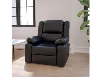 Contemporary Black LeatherSoft Pillow Back Recliner - Living Room Furniture