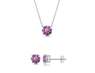 Sterling Silver & Light Amethyst "June" Swarovski Crystal Post Earrings And Necklace Set