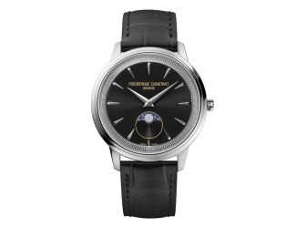 Men's Classic Moneta Moonphase Leather Strap watch, Black dial