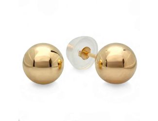 PARIKHS Yellow Gold Ball Earrings High Polished 8MM 14k with Silicone Protected Gold Pushbacks