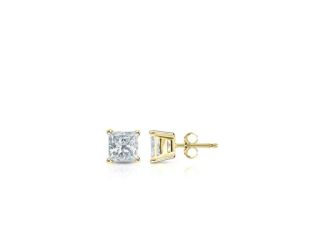 Bright White Pinnacle Princess cut Lab Grown Diamond Stud in 14K Yellow Gold 0.12ct, GH, VVS