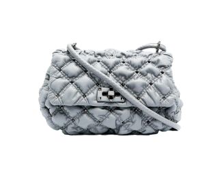 Valentino Garavani Spikeme Gray Studded Leather Medium Crossbody Bag