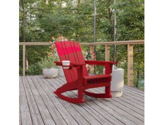 Commercial All-Weather Rocking Adirondack Chair with Swiveling Cupholder - Red
